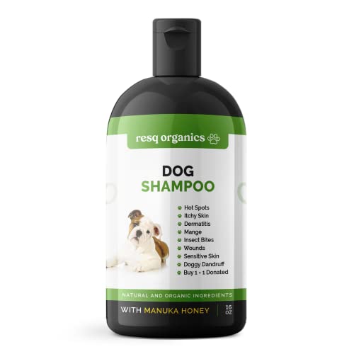 Hypoallergenic Dog Shampoo, Cleans and Soothes Dry Flakey Skin, Reduce Dandruff, Shedding, Calms Itching, Scratching, Organic Aloe & Manuka Honey Softens Fur Moisturizes and Deodorizes.