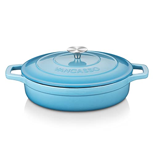 vancansso Enameled Cast Iron Dutch Oven,3.8 Quart Dutch Oven Pot with Lid, Oval Dutch Oven Cast Iron Pot with Non Stick Enamel Coating for Bread Baking, Graduated Blue Dutch Oven for Kitchen