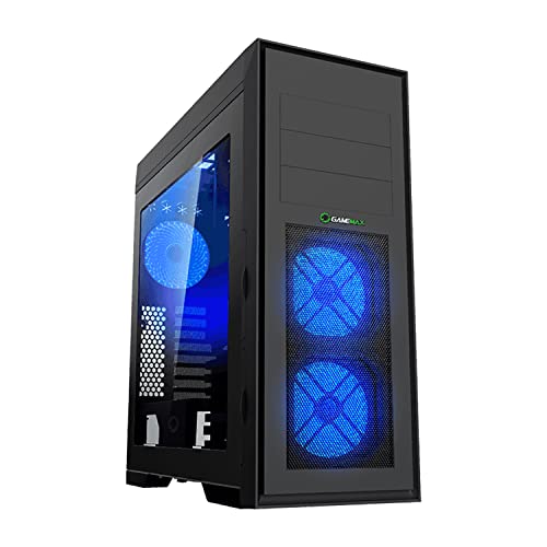 GAMEMAX Full Tower Chassis with Front Mesh Ventilation and ODD and Window Cases, ATX - High Airflow, 3 x LEDs Blue Cooling Fans Included, Black (Master M905)