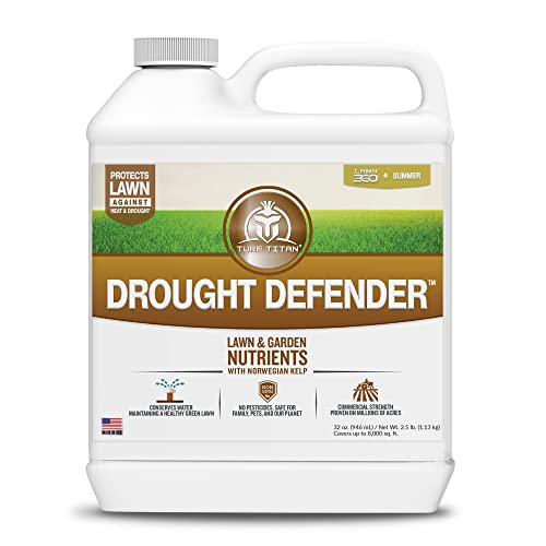 Turf Titan Drought Defender - Liquid Lawn Fertilizer Concentrate - Kelp Fertilizer for All Grass Types and Vegetables - Liquid Fertilizer for Lawns During Summer - 32 oz