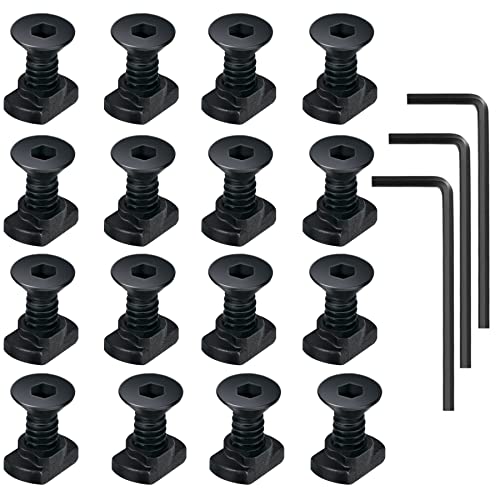 16 Pack M5 T-Nut Screw Replacement Sets,Compatible with Rail Mount, with Thread Locking Screws, Wrench and Nuts, Hardware for Standard Rail Systems (16 x Screws, 16 x Nuts and 3 x Wrench)