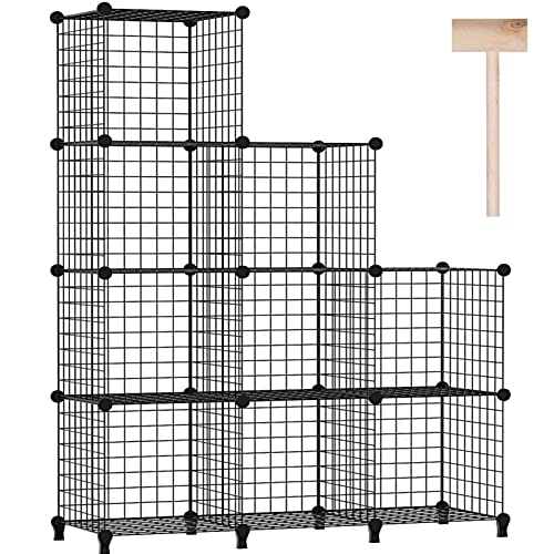 FUNLAX Wire Cube Storage Organizer, 9 Cube Metal Closet Organizers and Storage Modular Storage Cubes Shelves Portable Bookshelf Stackable Clothes Organizer for Bedroom, Bathroom, Living Room, Office