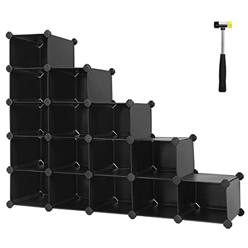 SONGMICS Shoe Rack, Space-Saving 15-Slot Plastic Storage Organizer Unit, Modular Cabinet, Ideal for Entryway Hallway Closet Garage, 44.5 x 14.2 x 34.6 Inches, Black ULPC44H