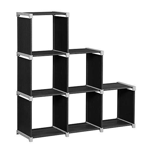 SONGMICS 6-Cube Storage Rack, Staircase Organizer, DIY Storage Shelf, Bookcase in Living Room, Childrens Room, Bedroom, for Toys and Daily Necessities, Black