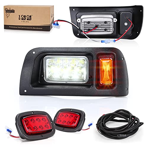 10L0L Golf Cart LED Light Kit (12V) for Club Car DS All Years, LED Headlight and LED Taillight with Upgrade Harness Cutting Template (Factory Body)