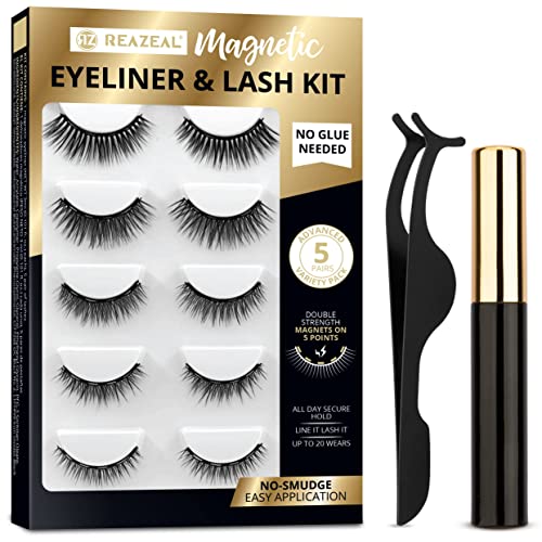 Magnetic Eyelashes, Magnetic lashes, Magnetic Eyelash kit, Magnetic Eyeliner with Magnetic False Lashes Natural Look-No Glue Needed (5-Pairs)