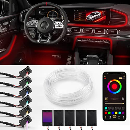 AMSPRAC Car LED Strip Lights, Car Interior Ambient Lighting Kit,Upgraded 5 Independent Controllers, Separable 6 Lights 315-inch Fiber Optic,64Multicolor RGB Light,App Control Bluetooth Music Sync 12V