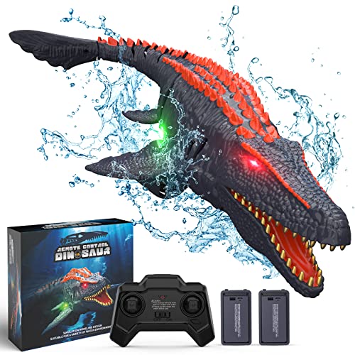 Aomifmik Remote Control Dinosaur Toys for Kids, 2x1000mAh RC Boat Mosasaurus Water Toys for Swimming Pool Bathroom, Birthday Gifts for 3 4 5 6 7 8-12 Year Old Boys Girls Christmas