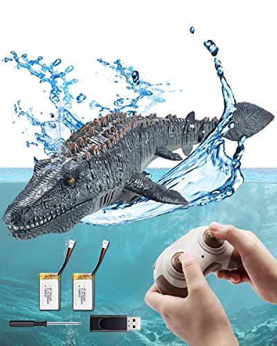 MAGHO Remote Control Dinosaur Pool Toys Simulation RC Mosasaurs Water Toys with Spray Water, Christmas and Birthday Dinosaur Gift for 3+ Year Old Boys Girls