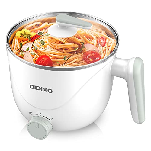 DiDimo Electric Hot Pot1.5L Stainless Steel Mini PotRapid Noodles CookerShabu Hot PotFor Steak, Egg, Fried Rice, Ramen, Oatmeal, SoupWith Over-Heating Protection, Boil Dry ProtectionEgg Rack Included