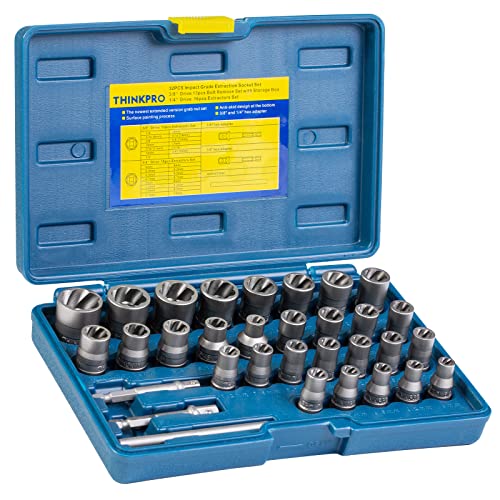 THINKPRO Upgrade Bolt Extractor Set, 32PCS Impact Bolt & Nut Remover Set, Stripped Lug Nut Remover, Extraction Socket Set for Removing Damaged, Frozen, Rusted, Rounded-Off Bolts, Nuts & Screws