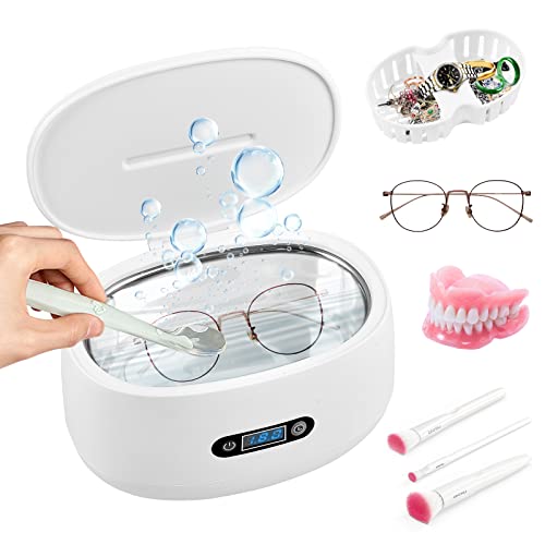 Ultrasonic Cleaner, Jewelry Cleaner with 40kHz Five Digital Timer 600ML Ultrasonic Jewelry Cleaner with Basket for Cleaning Eye Glasses, Rings,Watch,Coin,Silver