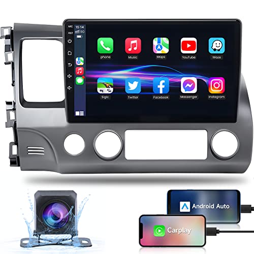 2G+32G Car Stereo Radio for Honda Civic 2006-2011, 10.1" HD Touch Screen Android 11 car Radio with Wireless Carplay & Android Auto, Mirror Link, Bluetooth, WiFi, GPS Navigation, Backup Camera