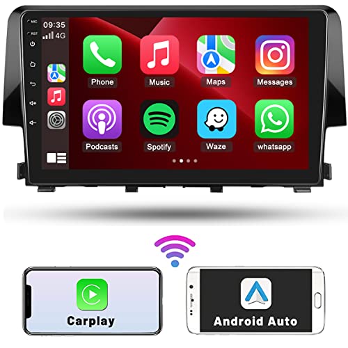 Android 11 Apple Carplay Car Stereo for Honda Civic 2016 2017 2018 2019 2020 Android Auto, Hikity 9 Inch Touch Screen Car Radio GPS Navigation Bluetooth Backup Camera, Support FM SWC Split Screen