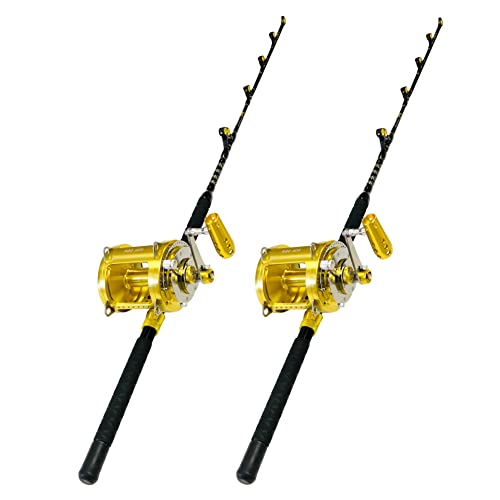 EatMyTackle 80 Wide 2 Speed Fishing Reels on 160-200 Pound Blue Marlin Tournament Edition Rods (2 Pack)