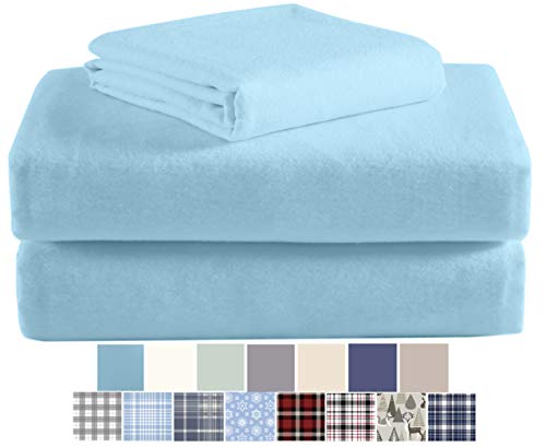 Morgan Home Cotton Turkish Flannel Sheets 100% Brushed Cotton for Supreme Comfort - Deep Pockets - Warm and Cozy, Great for All Seasons (Light Blue, Full)