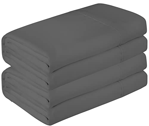 Royale Linen 2 Pack Bulk Flat Sheet Set - Top Sheet - Soft 1800 Microfiber - Wrinkle & Stain Resistant - for Hotel, Massage Table, Hospital, Dorm - Queen Flat Sheet Sold Separately (Queen, Grey)