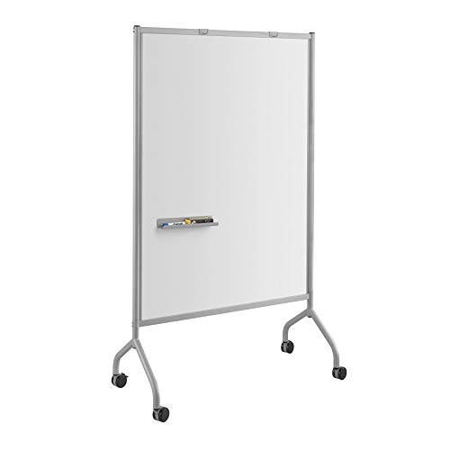 Safco Products Impromptu Full Whiteboard Screen 8511GR, Gray, 42" W x 72" H, Double-Sided Magnetic Dry Erase Board, Commercial-Grade Steel Frame, Swivel Wheels, Accessory Shelf