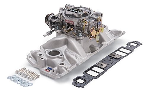 Edelbrock 2021 Single-Quad Manifold And Carb Kit For Performer EPS Manifold w/Performer Series 600cfm Carb Incl. Carb/Fuel Line/Intake Bolts/Gaskets Satin Finish Single-Quad Manifold And Carb Kit