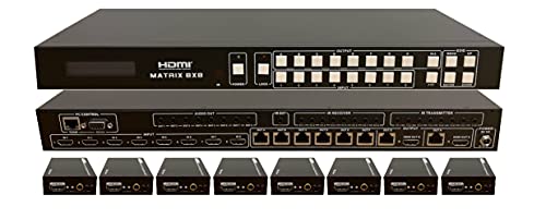 8x8 HDbaseT Matrix HIGH Definition SWITCHER with 8 Receivers (CAT5e or CAT6) 1080p HDMI HDCP2.2 HDTV Routing SPDIF Audio CONTROL4 Savant Home Automation (8x8 HDbaseT Matrix with 1 HDMI Output)