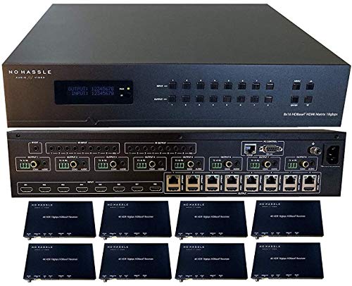8x16 8x8 HDR 18GBPS HDbaseT 4K Matrix Switcher ARC Downscaling 16x16 with 8 Receivers HDMI 2.0a 2.0 CAT6 CAT5e HDMI HDCP2.2 Routing SPDIF Audio CONTROL4 Savant Home Automation