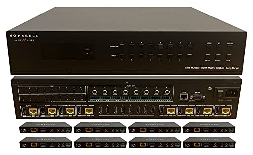 8x16 Dolby Vision 4K HDR 18gbps Matrix Switcher Long Range 500ft with 8 Receivers HDbaseT 150m 8x8 16x16 (CAT5e or CAT6) HDMI HDCP2.2 HDTV Routing SPDIF Audio CONTROL4 Savant Home Automation