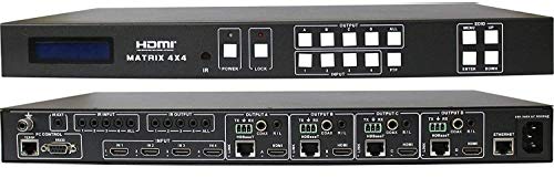 4x8 4K HDMI 4x4 Matrix SWITCHER w/ Four PoC RECEIVERS (CAT5e or CAT6). HDCP2.2 HDTV Routing SELECTOR SPDIF Audio CONTROL4 Savant Home Automation