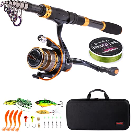 Sougayilang Telescopic Fishing Rod Reel Combos Portable Fishing Pole with Spinning Reel Fishing Carrier Bag for Travel Saltwater Freshwater Fishing-2.1M/6.89Ft