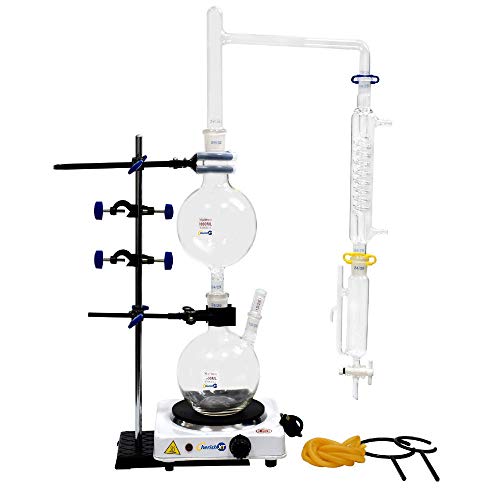 New Essential Oils Extraction Apparatus Glass Steam Distillation Lab Glassware Kit Water Distiller Purifier- Borosilicate Glass 1000ml