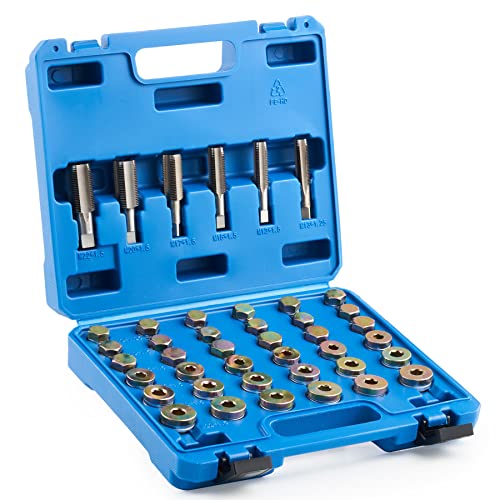 ORION MOTOR TECH Oil Drain Plug Repair Kit, 150 Piece Metric Oil Drain Pan Thread Repair Kit with Crush Washers Thread Taps Drain Plugs and Carry Case, Rethreading Tools in M13 M15 M17 M20 M22 Sizes