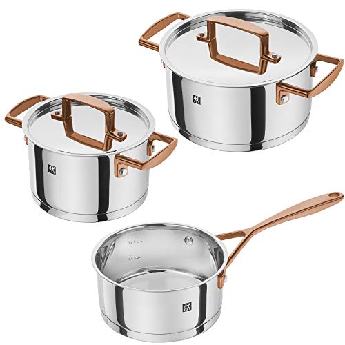 Zwilling 71160-003 Bella Sera Rose Gold Cookware, 3-Piece Set, Double Handed, Deep Type, Single Handed, Pot Set, Bottom, 3 Layers, Stainless Steel, Induction Compatible, Dishwasher Safe