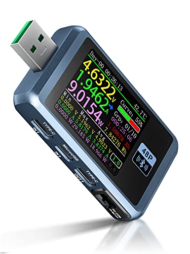 FNIRSI USB Tester 4-24V 6.5A LCD USB A&C Voltage Current Power Display Multimeter with Bluetooth, Fast Charge Detection Trigger, PD2.0/PD3.0,QC2.0/QC3.0, CNC Metal Shell
