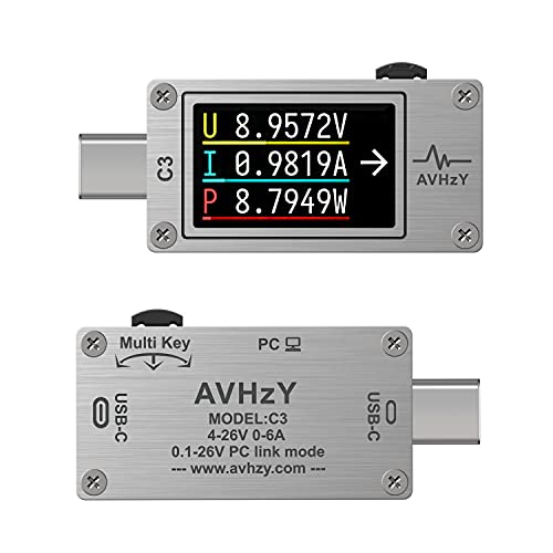 AVHzY USB Power Meter USB 3.1 Type-c Tester Digital Multimeter Current Tester Voltage Detector DC 26V 6A PD 2.0/3.0 QC 2.0/3.0/4.0 pps Trigge