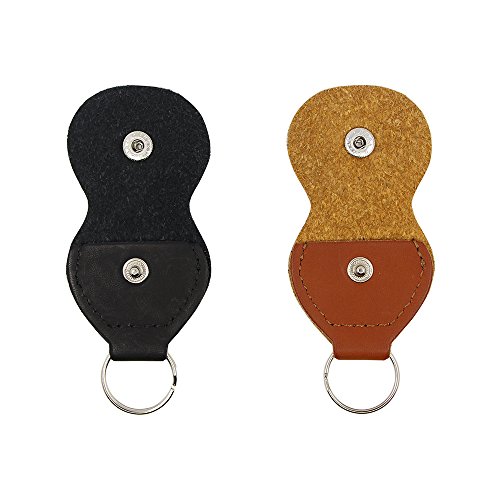 JAZ Guitar Picks Holder Case - Leather Keychain Plectrum Key Fob Cases Bag - 2 Pack (Black and Brown)