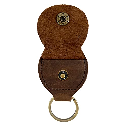 JICHENG Rustic Leather Guitar Pick Holder Case,Handcrafted Guitar Pick Organizer with Keychain,Key Fob Cases Bag Brown