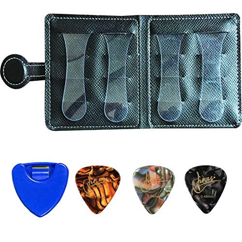 Wallet-type soft leather guitar pick holder, 12-piece pick case, suitable for 6-string/4-string guitar/bass/Ukulele picks pockets(black)