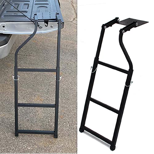 SKTYANTS Tailgate Ladder Foldable Extension Telescopic Adjustable Universal Pickup Truck Bed Step with Buckles Straps Set and Stainless Steel Self-Tapping Screws