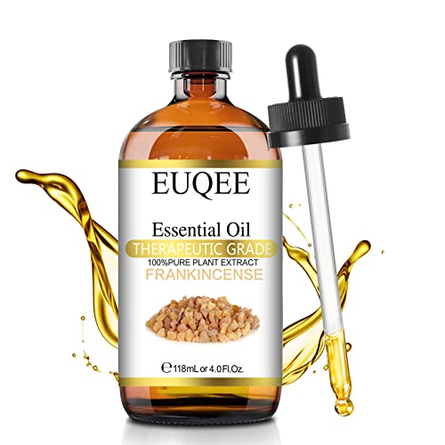 EUQEE Frankincense Essential Oil 118ml Large Bottle Pure Frankincense Oil Therapeutic Grade Essential Oil with Glass Dropper Perfect for Aromatherapy, Skin, Diffuser, Sopa Making - 4 Fl.Oz