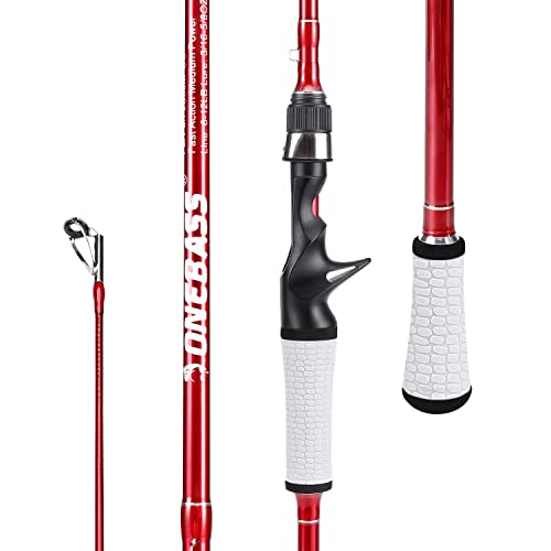 One Bass Fishing Rod, Spinning & Casting Fishing Pole with 30 Ton Carbon Fiber-6'6" Casting- Red