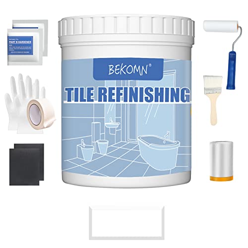 BEKOMN Tub and Tile Refinishing Kit (1kg,Full Tools,White),Bathtub Sink Paint Reglaze Kit, Odorless & Water Based, DIY Countertop Tile Paint Resurfacen for Bathroom Kitchen Porcelain