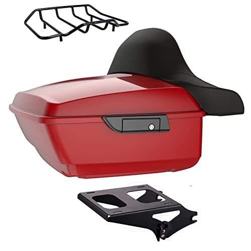 Advanblack King Tour Pack, Black Mount Bracket & Top Luggage Rack Fit for 2009-Later Harley Touring, Road Glide, Street Glide Special, Road King, Electra Glide (Billiard Red)