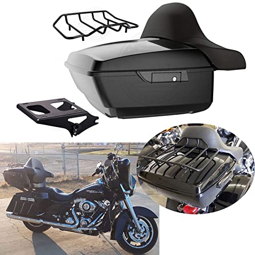 Motorcycle King Tour Pack Fit for 2014+ Harley Touring FLH - Vivid Black, Black Latch Hinges, Detachable Mounting Bracket, Luggage Rrack