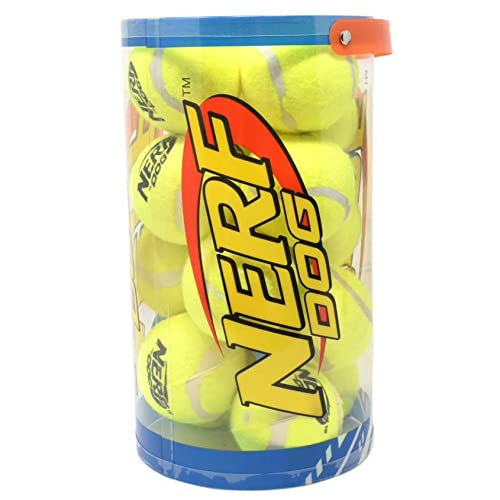 Nerf Dog 16-Piece Dog Toy Gift Set, Includes 16 2.5in Squeak Tennis Balls and a 10.25in Bucket, Nerf Tough Material, Green