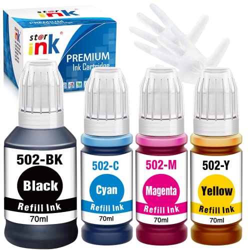 502 Ink Bottles Compatible Replacement for Epson 502 Ink Refill Bottles(Not Sublimation Ink) Used for EcoTank ET-2760 ET-2750 ET-3760 ET-4760 ET-2850 ET-3850 ET-4850 ET-15000 Printer (4 Bottles)