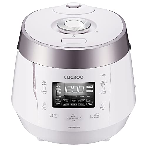 Cuckoo CRP-P1009SW 10 Cup Electric Heating Pressure Cooker & Warmer  12 Built-in Programs, Glutinous (White), Mixed, Brown, GABA Rice, [1.8 liters]