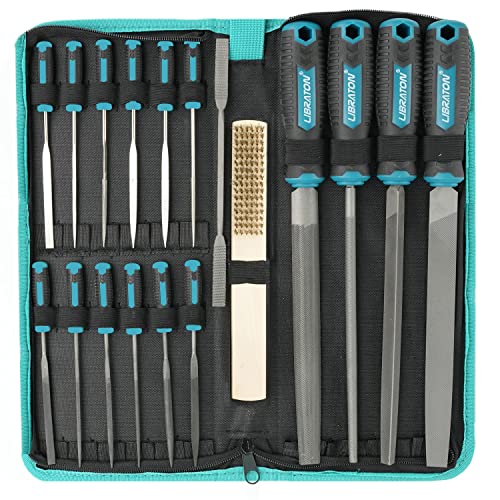 LIBRATON 31PCs Metal File Set, Metal Files, Metal Files for Steel, 12 Needle Files with Case, Riffler File, 12 Sandpapers, Steel Brush, File Sets for Wood and Metal, for Metalworking & Woodworking