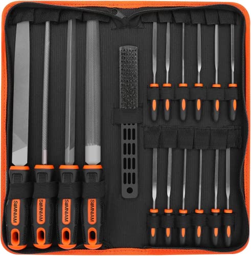 Simniam 18Pcs Professional Files Set, Premium T12 Metal Files with Suitcase, Flat/Triangle/Half-Round/Round Large Files & 12x Needle Files&Cleaning Brush, Perfect for Wood, Metal&DIY Project