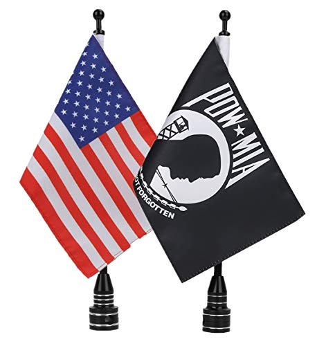 E-Most Motorcycle Flag for Harley Davidson Honda Goldwing CB VTX CBR Yamaha Adjustable 6 x 9 American Flag + Flagpole Mount and 6 x 9 POW MIA You are Not Forgotten Flag + Pole Mount