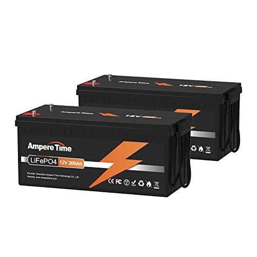 Ampere Time 12V 200Ah Lithium Iron LiFePO4 Deep Cycle Battery, Built-in 100A BMS, 4000+ Cycles, 280amp Max, Perfect for RV, Solar, Boat, Marine, Trolling motor, Off-Grid Application, etc. (2 Packs)