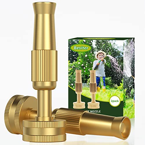 Besiter Garden Hose Nozzle Sprayer, 2 Pack 4" Brass High Pressure Water Hose Nozzle Heavy Duty with 10 Rubber Washers for Hand Watering Plants and Lawn Car Washing Patio and Pet